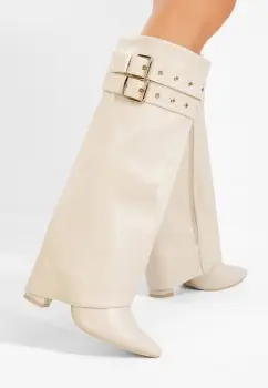 Cizme cu toc gros Eidena bej imagine