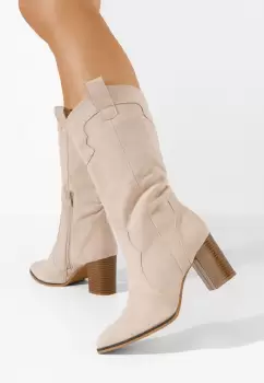 Cizme cu toc gros Gandhi bej imagine