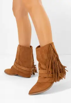 Cizme cu toc gros Isoria camel imagine