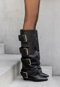 Cizme cu toc gros Jefery negre imagine