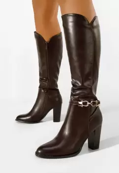 Cizme cu toc gros maro Casara imagine