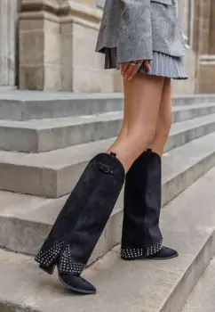 Cizme cu toc gros Raffaela negre imagine