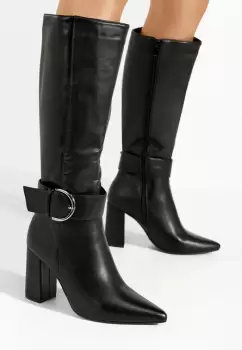 Cizme cu toc gros Sollele bej imagine