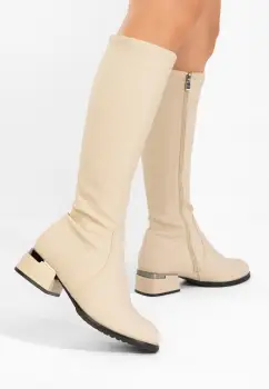 Cizme cu toc mic Delmara bej imagine