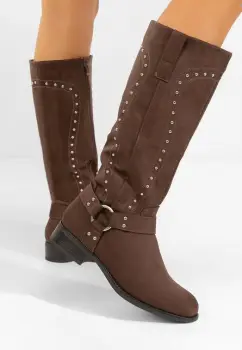 Cizme cu toc mic Nalira maro imagine