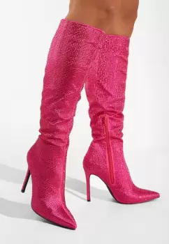 Cizme cu toc subtire fucsia Valencia imagine