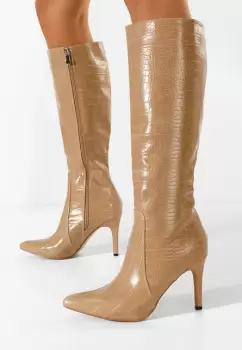 Cizme cu toc subtire Pandera nude imagine
