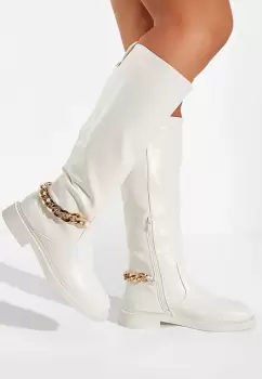 Cizme dama fara toc albe Florencia imagine