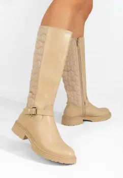 Cizme dama fara toc Elfrieda bej imagine