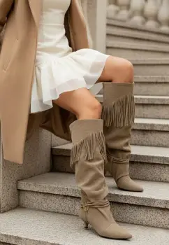 Cizme inalte dama Marcela kaki imagine