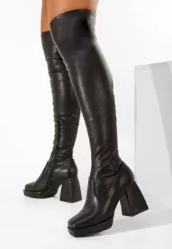 Cizme lungi cu toc gros bej Enixia imagine