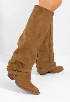 Cizme lungi cu toc gros Voncile camel imagine