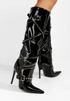 Cizme lungi cu toc subtire Charlsie negre imagine