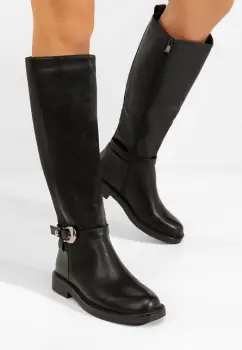 Cizme lungi fara toc Cevina negre imagine