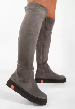 Cizme lungi fara toc gri Esme imagine