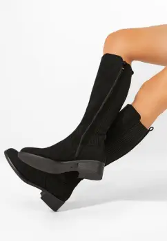 Cizme lungi fara toc Isavira negre imagine