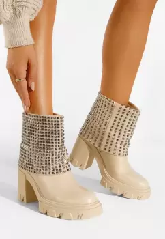 Cizme scurte dama bej Almasa imagine