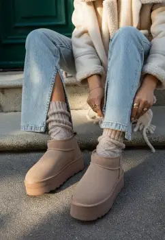 Cizme tip ugg cu platforma Fenoria bej imagine