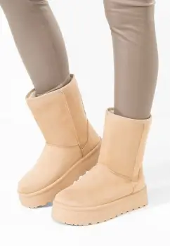 Cizme tip ugg cu platforma Luisana bej imagine