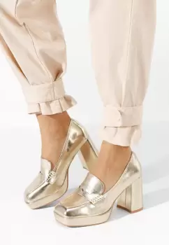 Mocasini cu toc Alidia aurii imagine