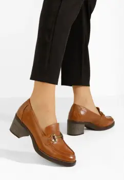 Mocasini cu toc Darna camel imagine