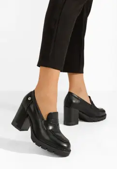 Mocasini cu toc Delora negri imagine