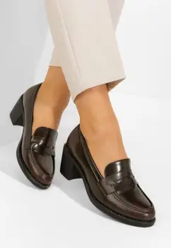 Mocasini cu toc Disina maro imagine