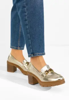 Mocasini cu toc Nakata aurii imagine