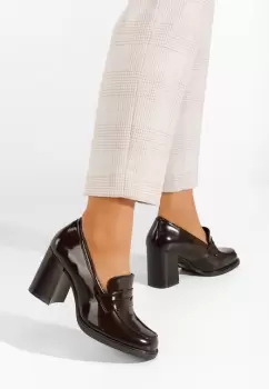 Mocasini cu toc Odesia maro imagine
