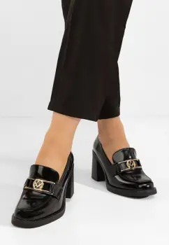 Mocasini cu toc Selira negri imagine