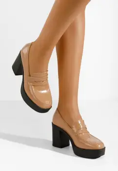 Mocasini cu toc si platforma Meilani bej imagine