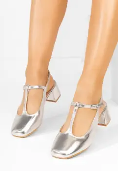 Pantofi cu toc gros Beatrina V2 argintii imagine