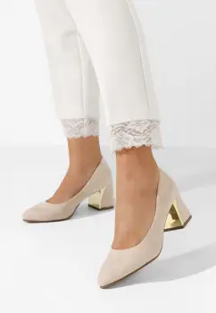 Pantofi cu toc gros bej Clarisse V2 imagine