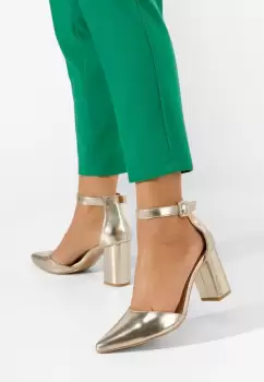 Pantofi cu toc gros Daphne argintii imagine