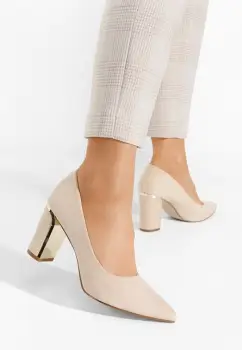 Pantofi cu toc gros eleganti Sireda bej imagine
