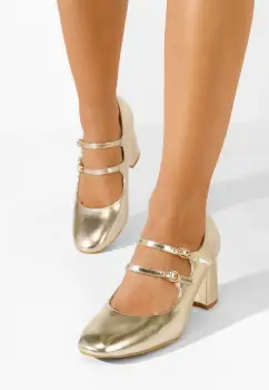 Pantofi cu toc gros Flatia aurii imagine
