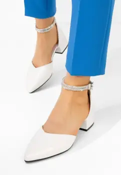 Pantofi cu toc gros Floryda albi imagine