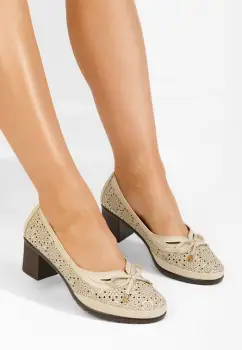 Pantofi cu toc gros Jery bej imagine