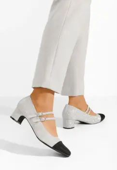 Pantofi cu toc gros Nakira argintii imagine