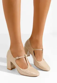 Pantofi cu toc gros Nariela bej imagine