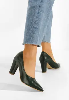 Pantofi cu toc gros piele verzi Catania imagine