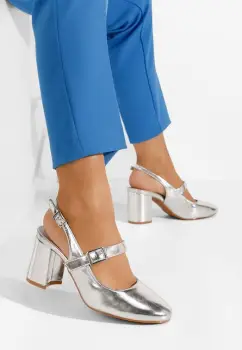 Pantofi cu toc gros Vanya argintii imagine