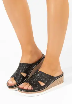 Papuci cu platforma Larue negri imagine