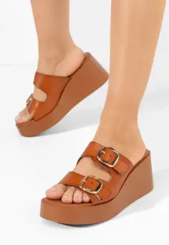 Papuci cu platforma Petricia camel imagine