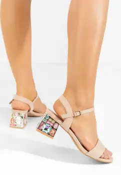 Sandale cu toc gros Adreena bej imagine