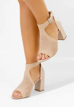Sandale cu toc gros Elyzea bej imagine