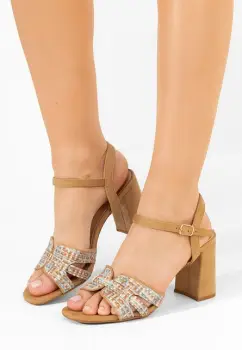 Sandale cu toc gros Hirtusa camel imagine