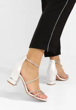 Sandale cu toc gros Kathey albe imagine