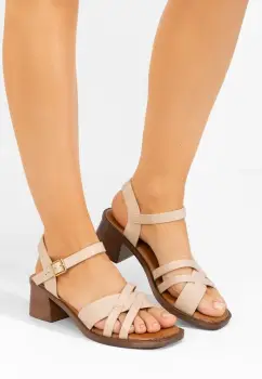 Sandale cu toc gros Lolytta bej imagine