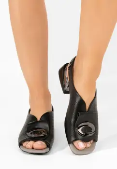 Sandale cu toc gros Nabuka negre imagine